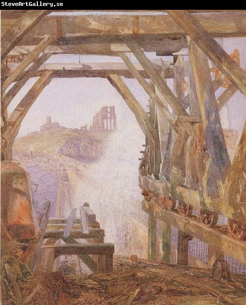 Alfred William Hunt,RWS Travelling Cranes,Diving Bell etc.on the Unfinished Part of Tynemouth Pier  (mk46)